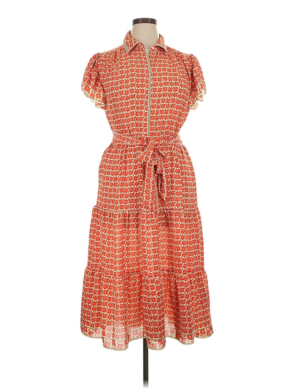 NWT Max Studio Orange Printed Midi Dress with Tie Waist
